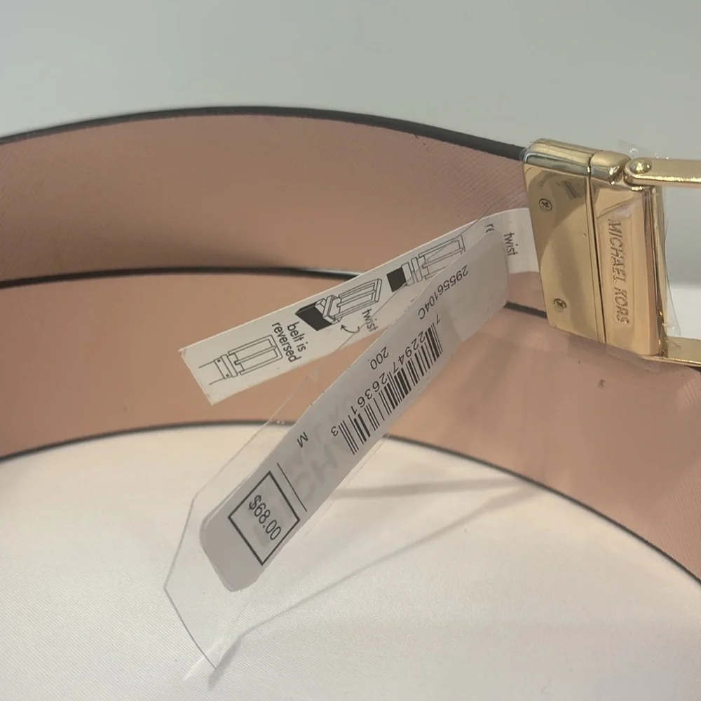 Michael Kors Reversible Gold MK Logo Belt Brown/Pink
